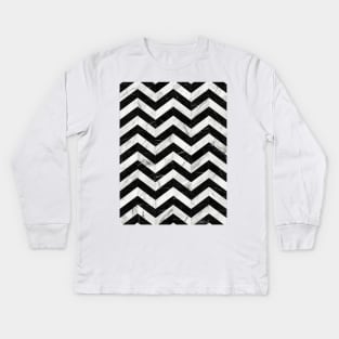 Marble Chevron Pattern 2 - Black and White Kids Long Sleeve T-Shirt